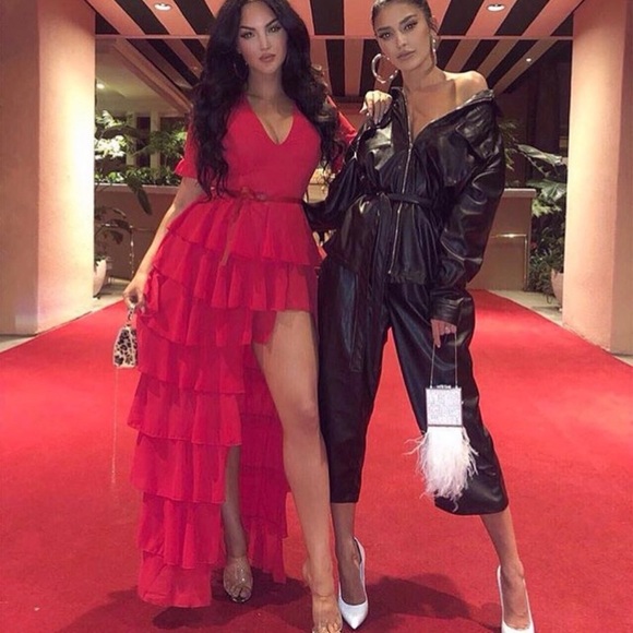 plt red ruffle dress